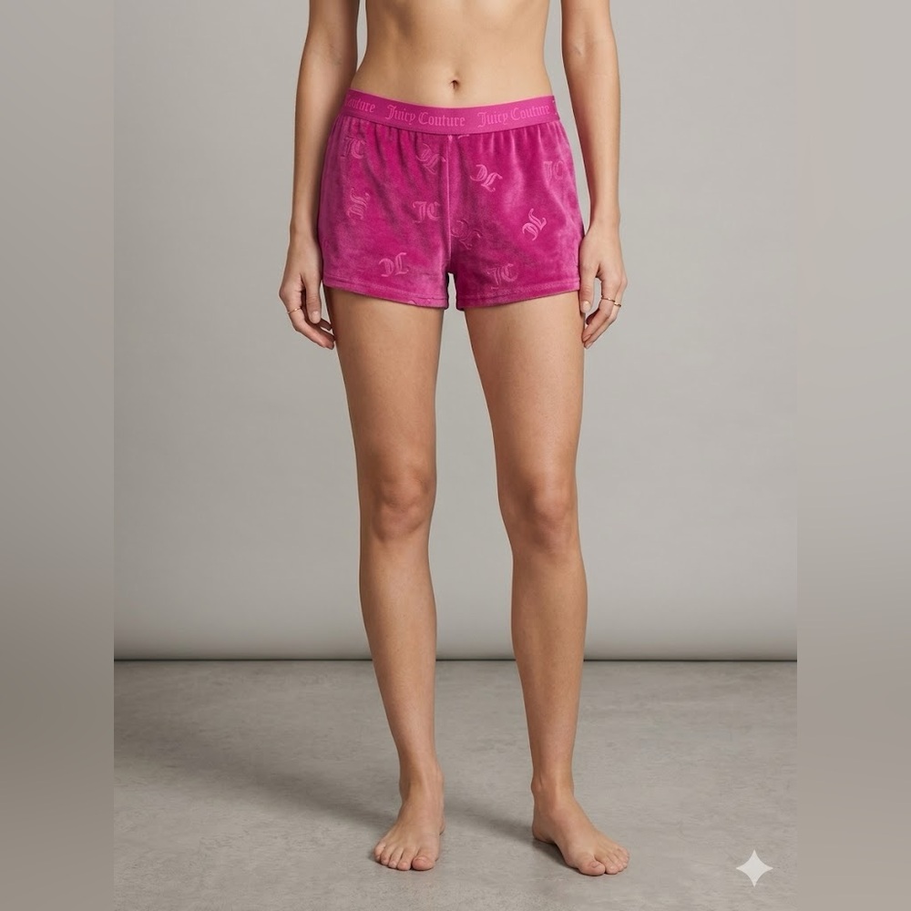 Y2K Juicy Couture Velour Monogram Pajama Shorts Pink Size XLarge
